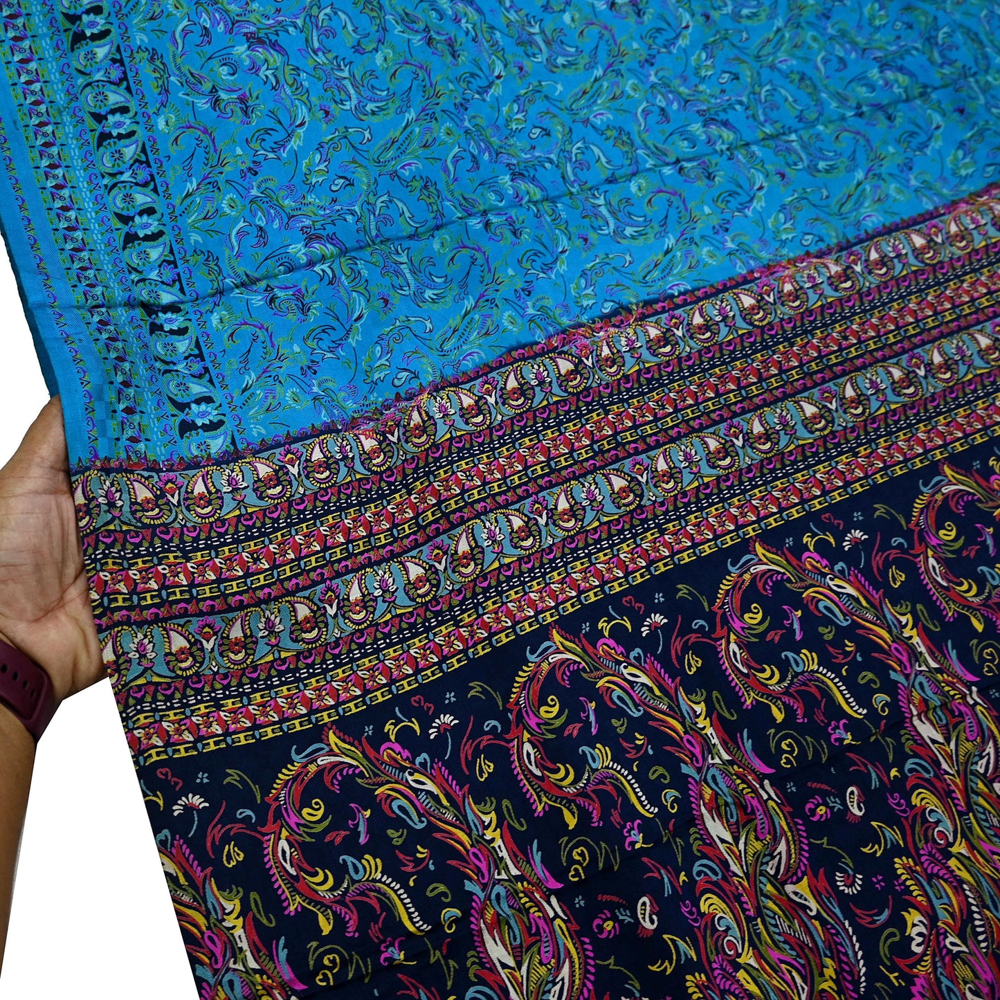 Indian Vintage Saree Blue Pure Silk Printed Sari 5yd Craft Fabric Sewing Floral Soft Wrap Sarong Quilting Used Dress making Quilting Upcycle