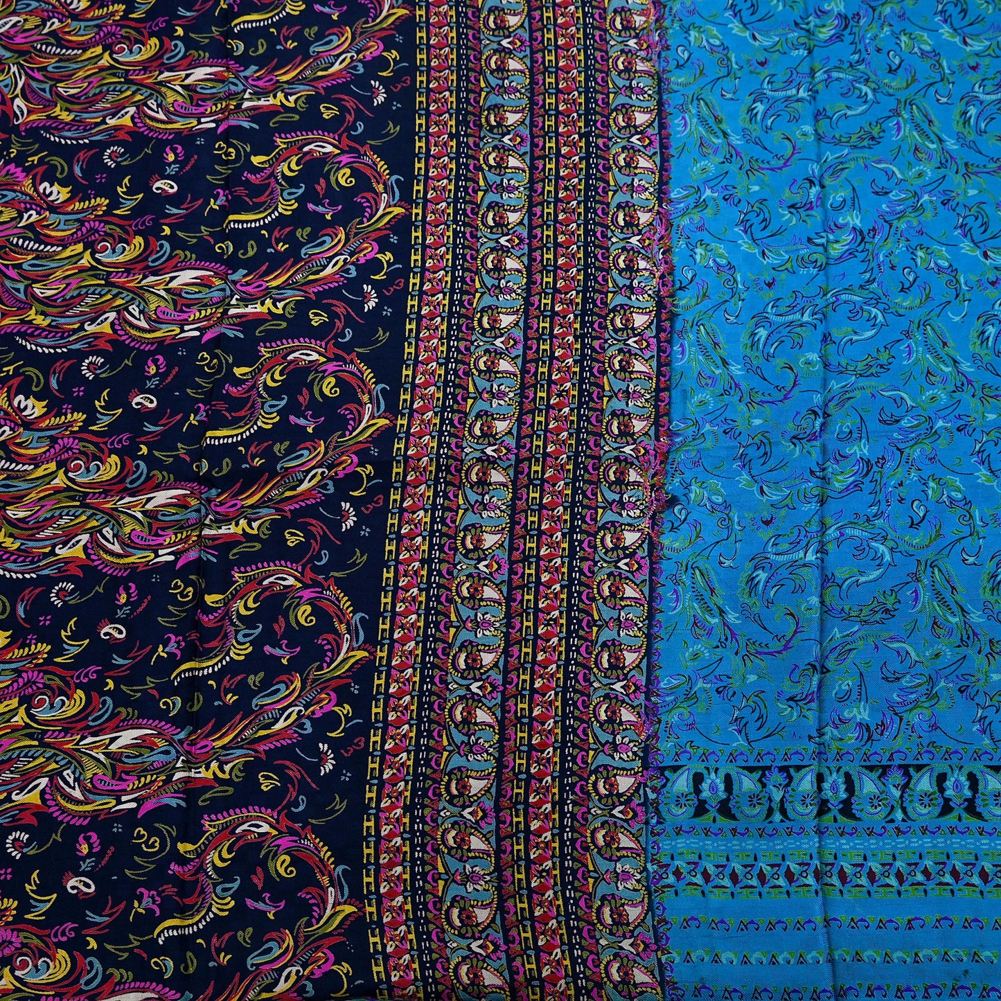 Indian Vintage Saree Blue Pure Silk Printed Sari 5yd Craft Fabric Sewing Floral Soft Wrap Sarong Quilting Used Dress making Quilting Upcycle