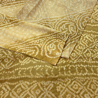 Indian Vintage Sari Beige & Green Pure Silk Bandhani Printed Sarees Fabric 5yd Floral Sewing Traditional Culture Sari Ethnic Fabric