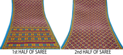Indian Vintage Sari Purple Printed Pure Cotton Sarees Fabric Floral 5Yd Sarong Wrap Boho Fabric Kimono Dress making Crafting