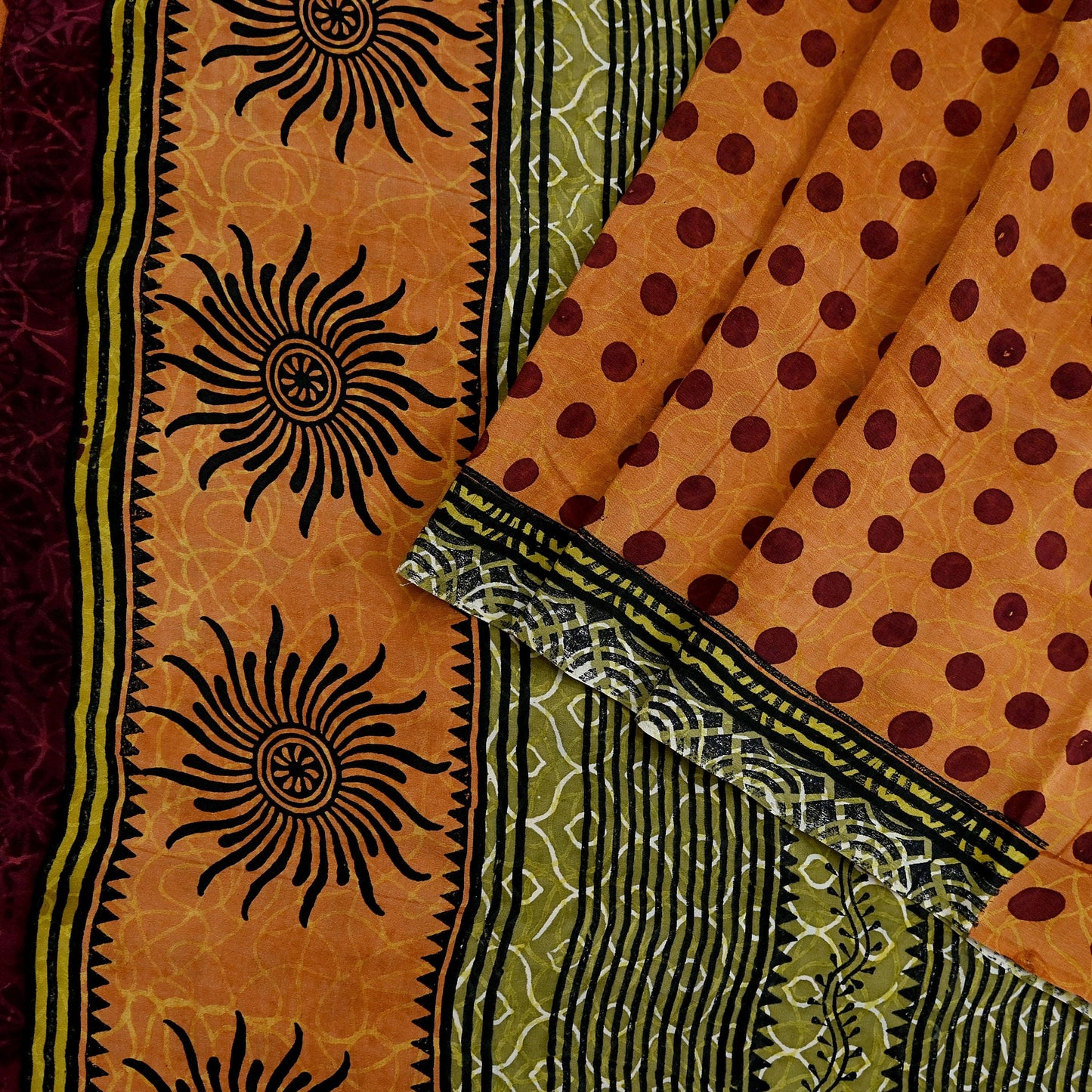Indian Vintage Sari Multi Pure Crepe Silk Block Printed Saree 5yd Sewing Floral Soft Craft Fabric Wrap Dress making Upcycle For Crafting
