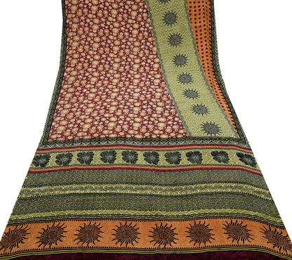 Indian Vintage Sari Multi Pure Crepe Silk Block Printed Saree 5yd Sewing Floral Soft Craft Fabric Wrap Dress making Upcycle For Crafting