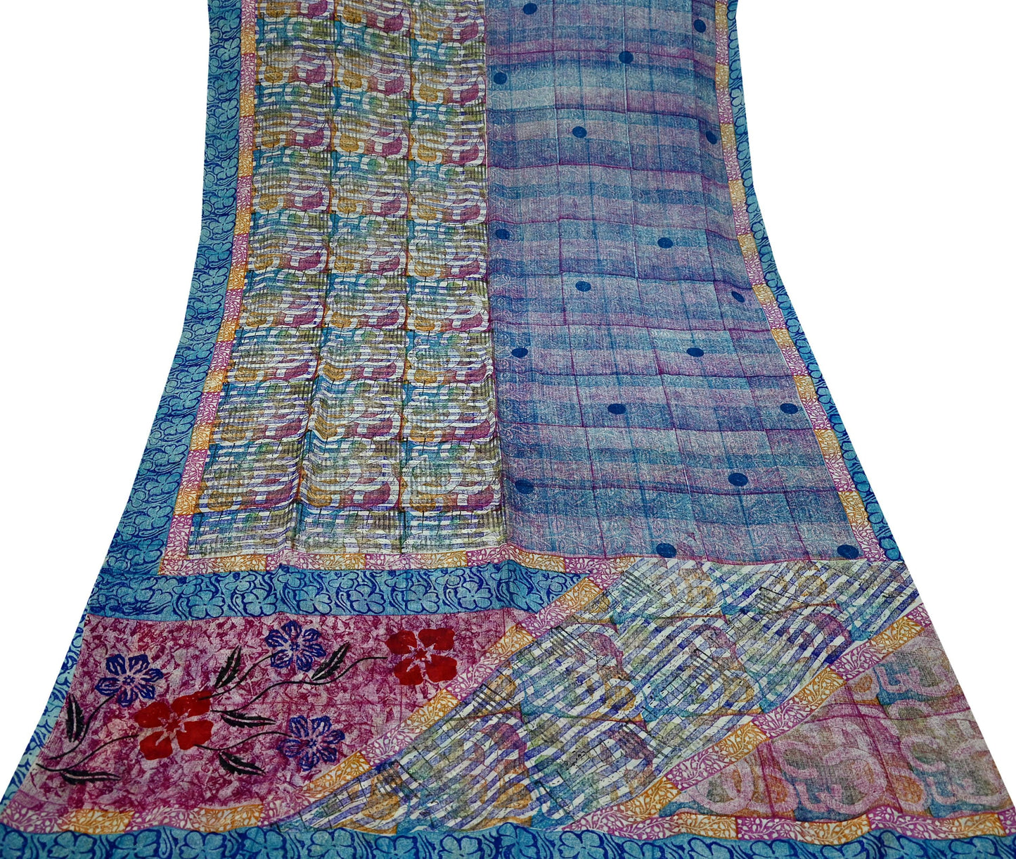 Women Vintage Sari Multi Pure Georgette Silk Printed Saree Craft Fabric Sewing 5Yard Soft Light Dress Making Floral Dress making Crafting