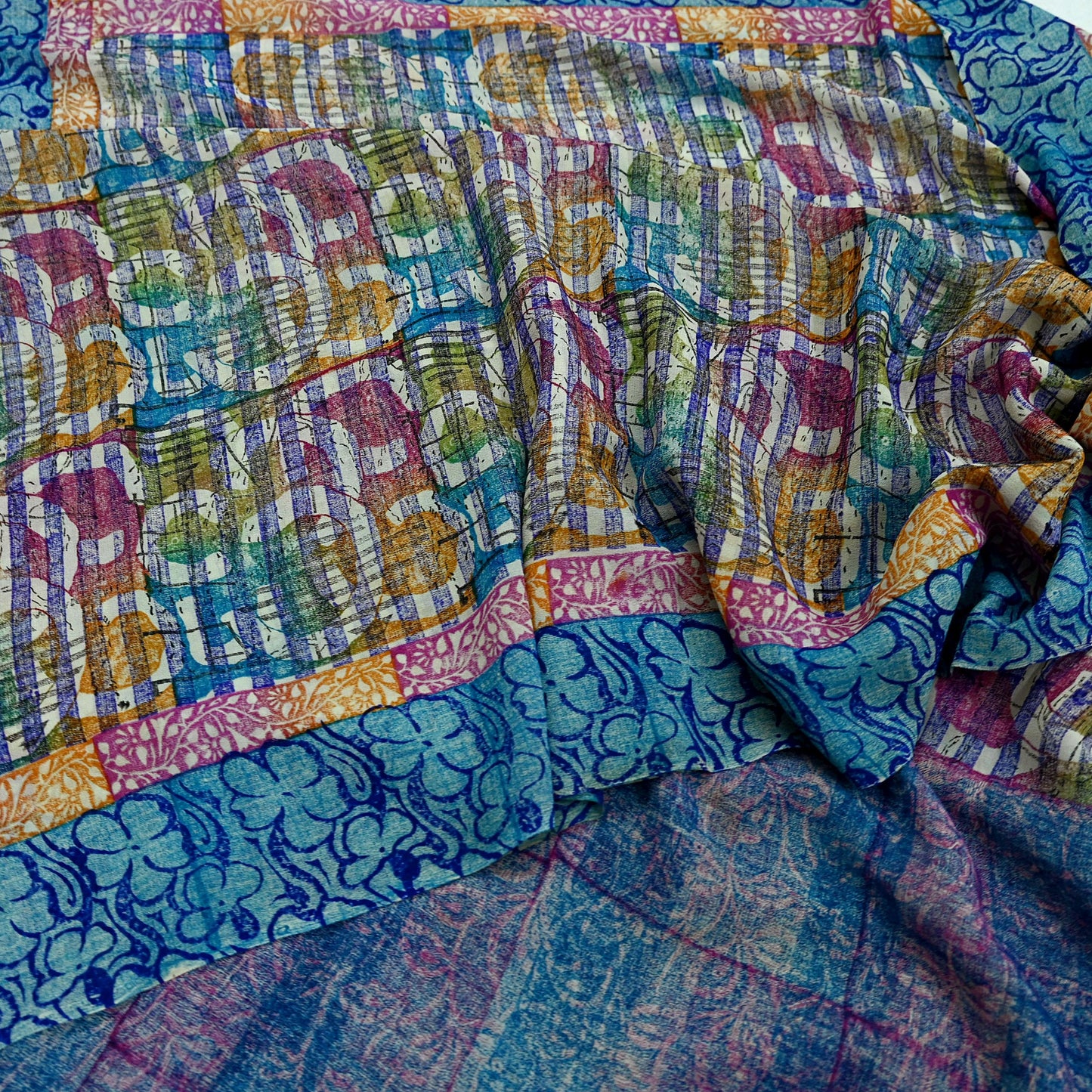 Women Vintage Sari Multi Pure Georgette Silk Printed Saree Craft Fabric Sewing 5Yard Soft Light Dress Making Floral Dress making Crafting