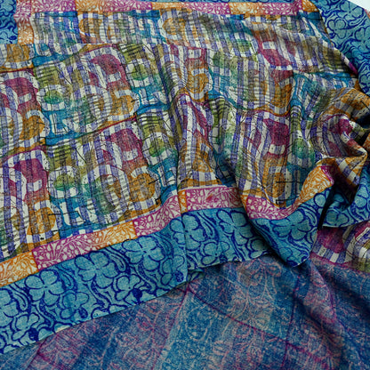 Women Vintage Sari Multi Pure Georgette Silk Printed Saree Craft Fabric Sewing 5Yard Soft Light Dress Making Floral Dress making Crafting