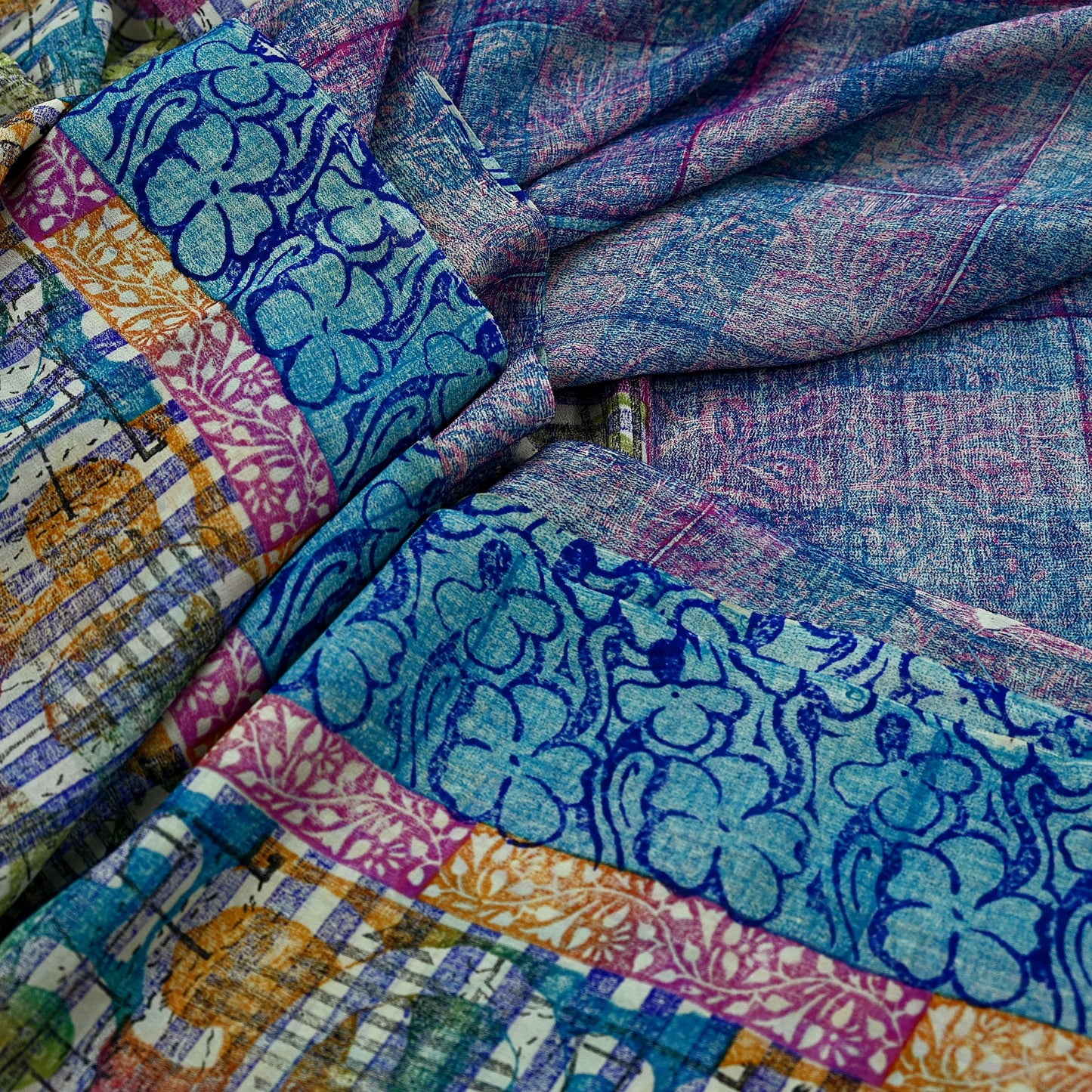 Women Vintage Sari Multi Pure Georgette Silk Printed Saree Craft Fabric Sewing 5Yard Soft Light Dress Making Floral Dress making Crafting