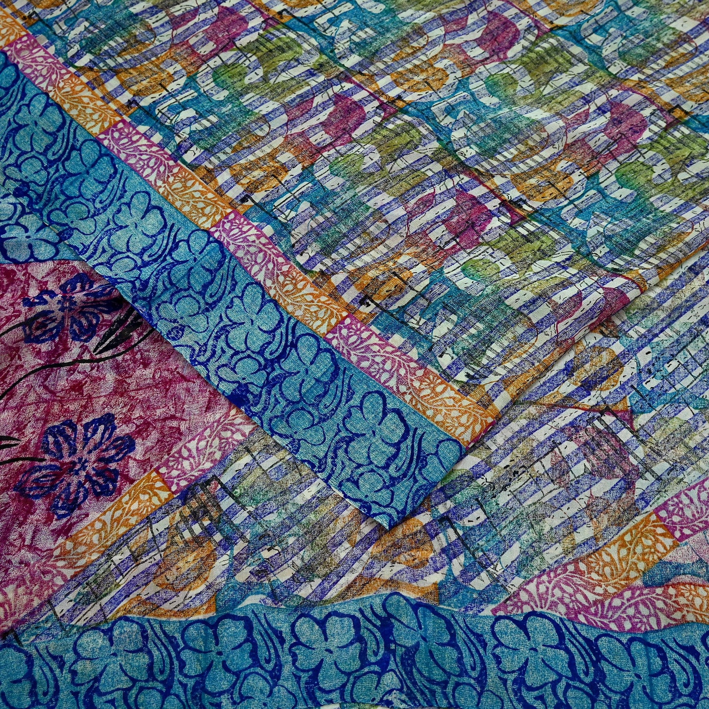 Women Vintage Sari Multi Pure Georgette Silk Printed Saree Craft Fabric Sewing 5Yard Soft Light Dress Making Floral Dress making Crafting