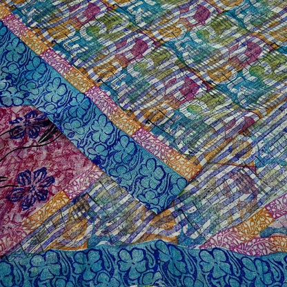 Women Vintage Sari Multi Pure Georgette Silk Printed Saree Craft Fabric Sewing 5Yard Soft Light Dress Making Floral Dress making Crafting