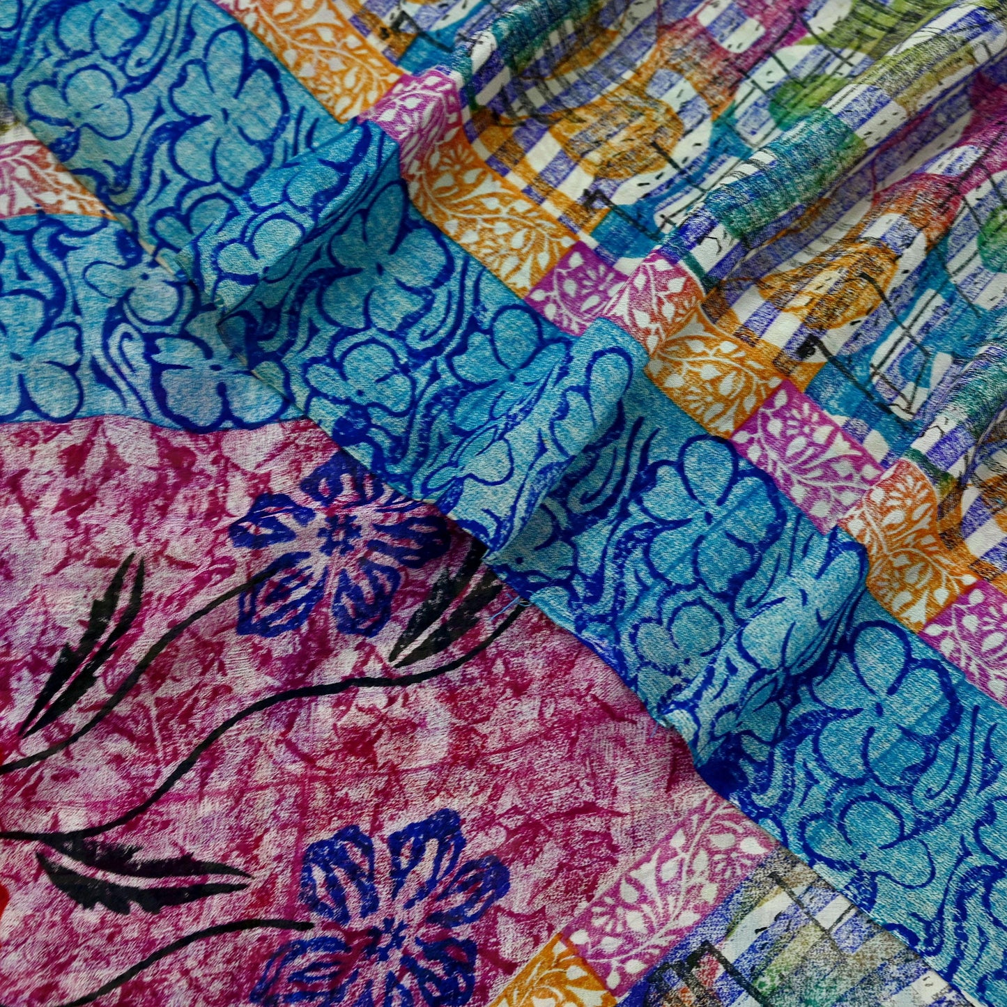 Women Vintage Sari Multi Pure Georgette Silk Printed Saree Craft Fabric Sewing 5Yard Soft Light Dress Making Floral Dress making Crafting