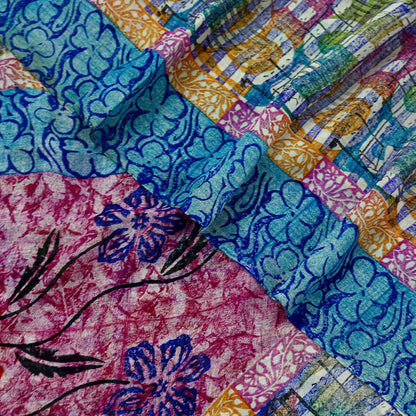 Women Vintage Sari Multi Pure Georgette Silk Printed Saree Craft Fabric Sewing 5Yard Soft Light Dress Making Floral Dress making Crafting