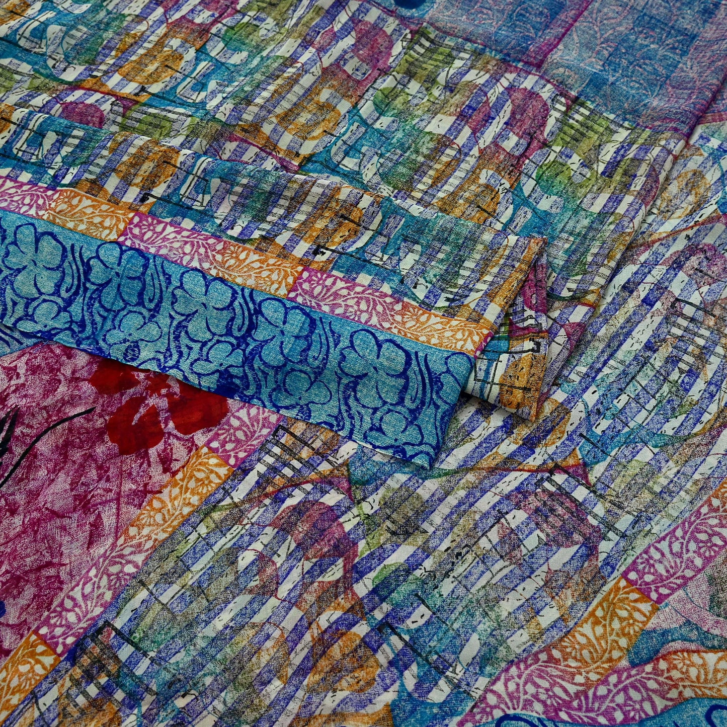 Women Vintage Sari Multi Pure Georgette Silk Printed Saree Craft Fabric Sewing 5Yard Soft Light Dress Making Floral Dress making Crafting