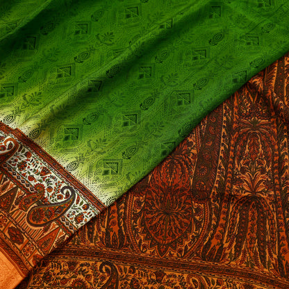 Indian Vintage Sari Green & Orange Printed Pure Silk Sarees Craft Fabric 5yd Sewing  Dress Designing for Crafting Quilting Upcycle Wrap