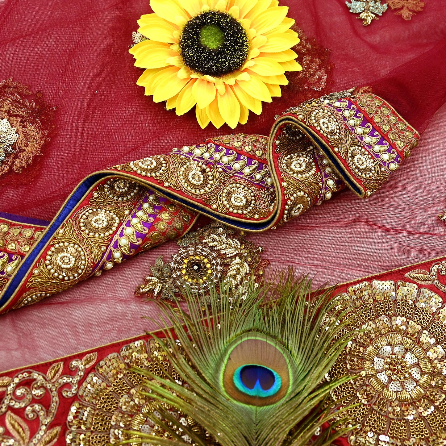 Indian Vintage Heavy Wedding Dupatta Maroon Net Long Stole Hand Embroidered By Designer Sabyasachi Scarves Zardozi Bridal Veil