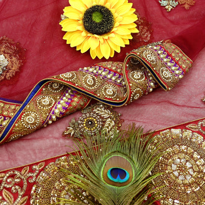 Indian Vintage Heavy Wedding Dupatta Maroon Net Long Stole Hand Embroidered By Designer Sabyasachi Scarves Zardozi Bridal Veil