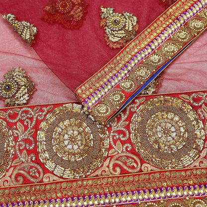 Indian Vintage Heavy Wedding Dupatta Maroon Net Long Stole Hand Embroidered By Designer Sabyasachi Scarves Zardozi Bridal Veil