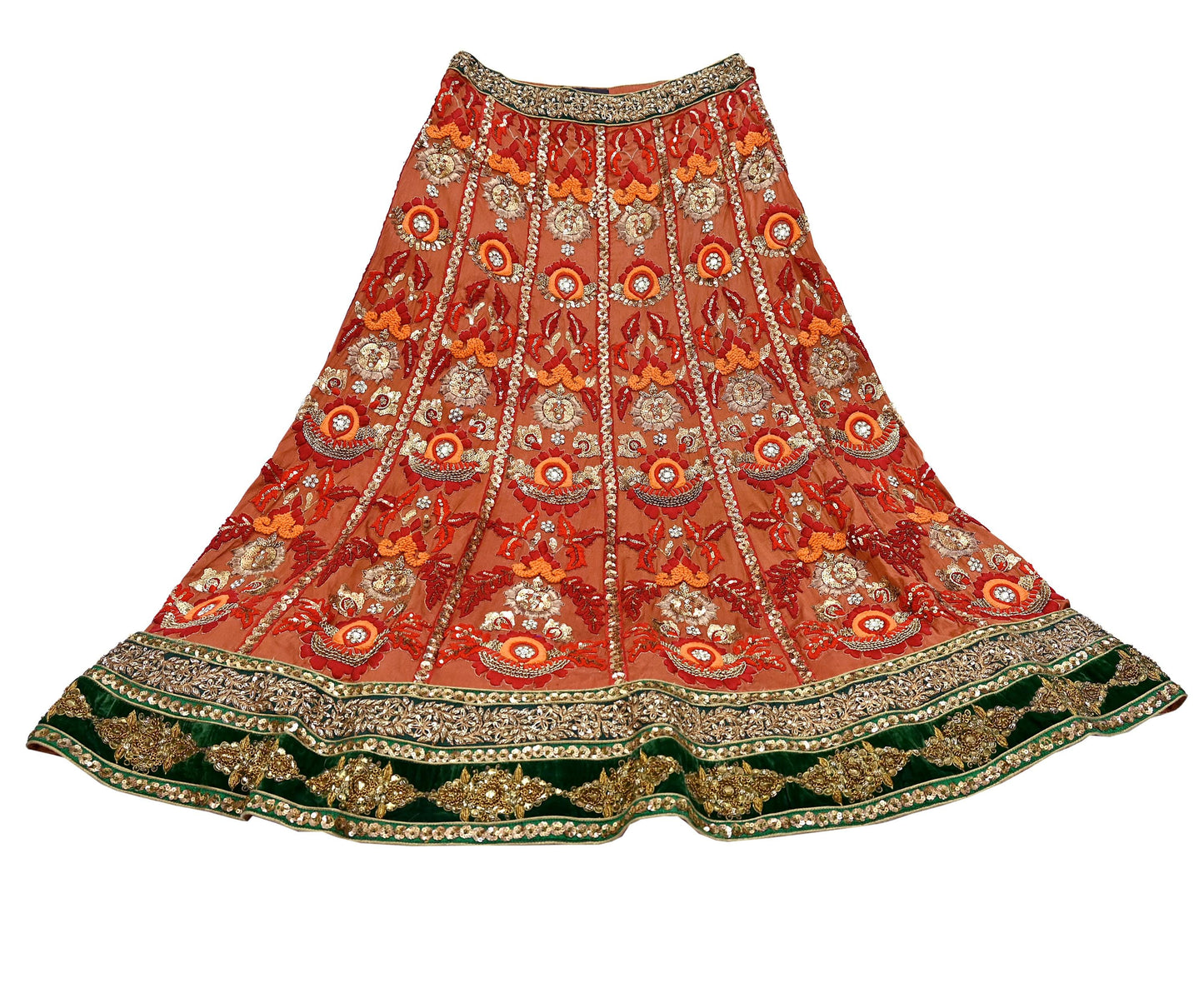 Indian Vintage Heavy Brown Pure chanderi Silk Hand Embroidered Lehenga Skirt By Designer Sabyasachi Bridal Wear Dabka/ Zardozi