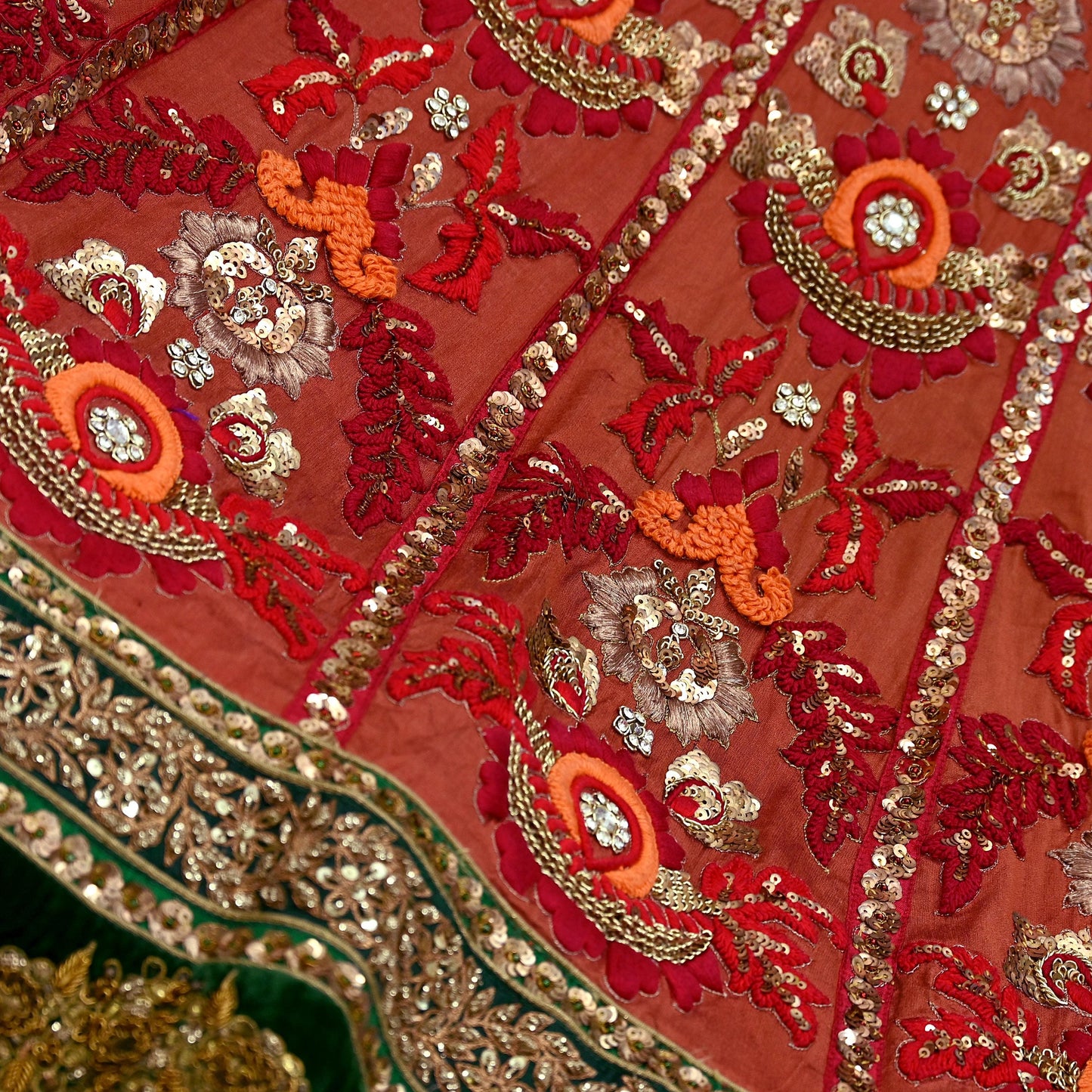 Indian Vintage Heavy Brown Pure chanderi Silk Hand Embroidered Lehenga Skirt By Designer Sabyasachi Bridal Wear Dabka/ Zardozi