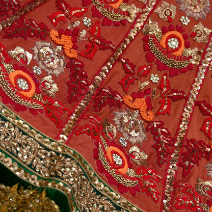 Indian Vintage Heavy Brown Pure chanderi Silk Hand Embroidered Lehenga Skirt By Designer Sabyasachi Bridal Wear Dabka/ Zardozi