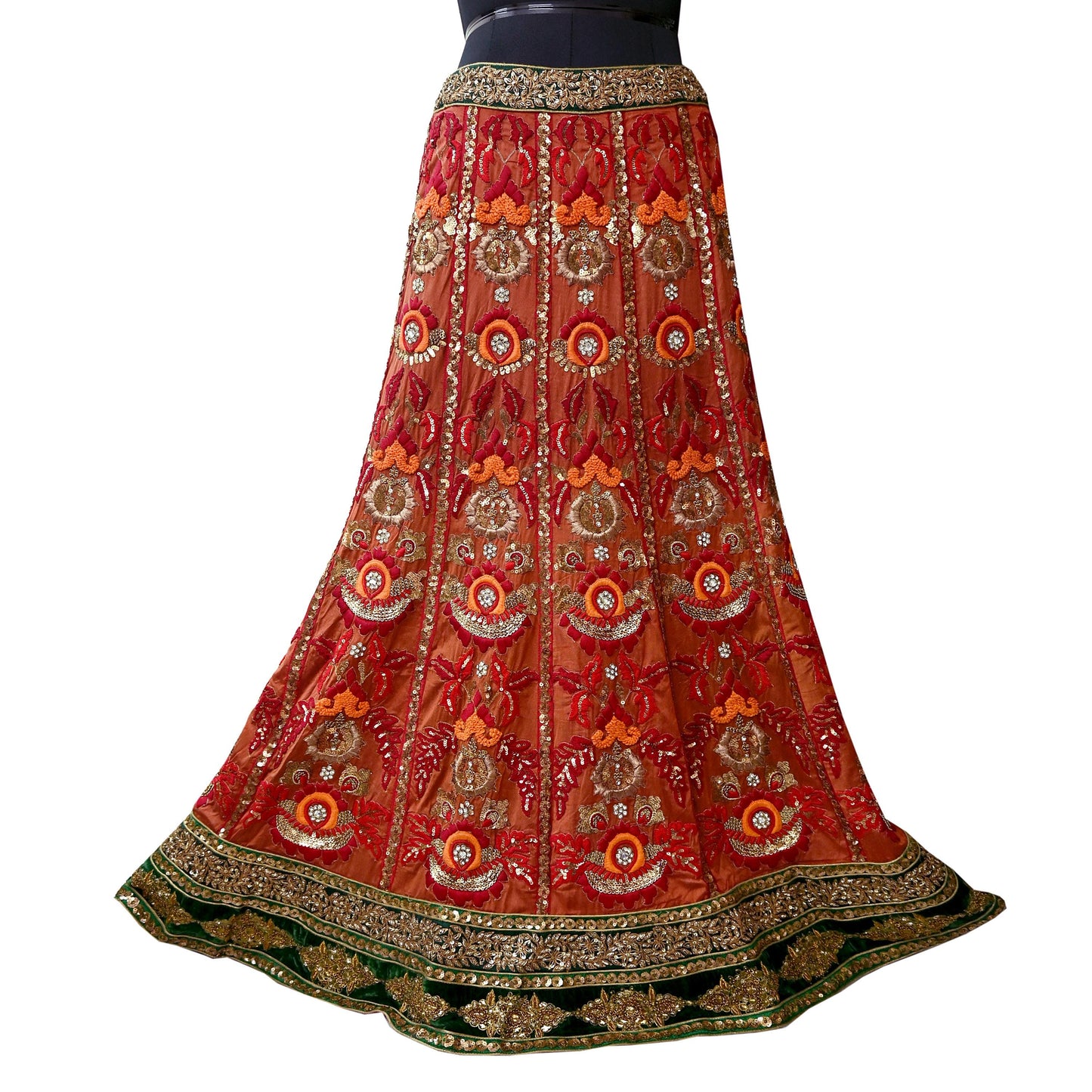 Indian Vintage Heavy Brown Pure chanderi Silk Hand Embroidered Lehenga Skirt By Designer Sabyasachi Bridal Wear Dabka/ Zardozi