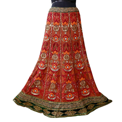Indian Vintage Heavy Brown Pure chanderi Silk Hand Embroidered Lehenga Skirt By Designer Sabyasachi Bridal Wear Dabka/ Zardozi