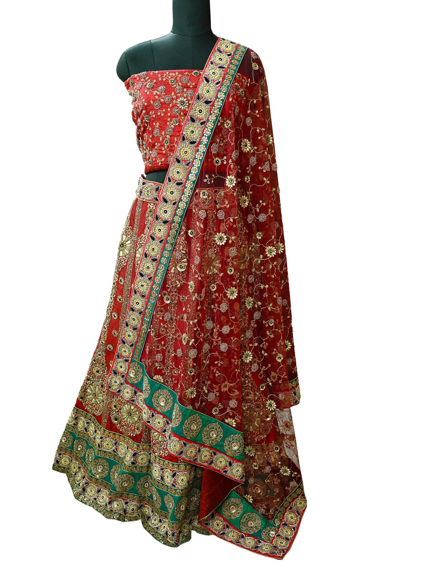 Indian Heavy Maroon Colored Pure Chanderi Silk/Net Hand Embroidered Lehenga 3pcs Set By Designer Sabyasachi Bridal Wear