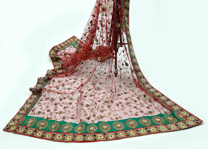 Indian Vintage Heavy Wedding Dupatta Maroon Net Long Stole Hand Embroidered By Designer Sabyasachi Scarves Zardozi Bridal Veil