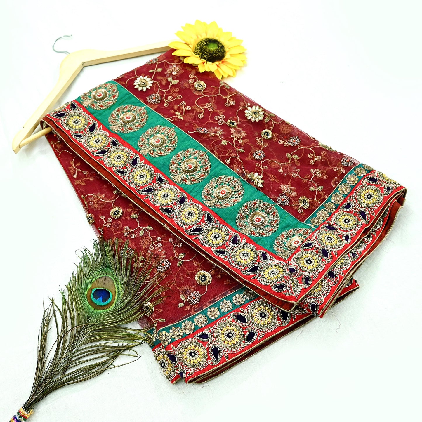 Indian Vintage Heavy Wedding Dupatta Maroon Net Long Stole Hand Embroidered By Designer Sabyasachi Scarves Zardozi Bridal Veil