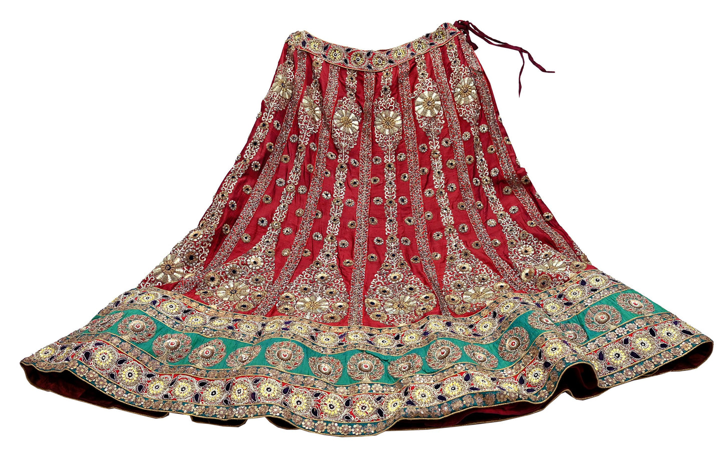 Indian Vintage Heavy Maroon Pure chanderi Silk Hand Embroidered Lehenga Skirt By Designer Sabyasachi Bridal Wear Dabka/ Zardozi