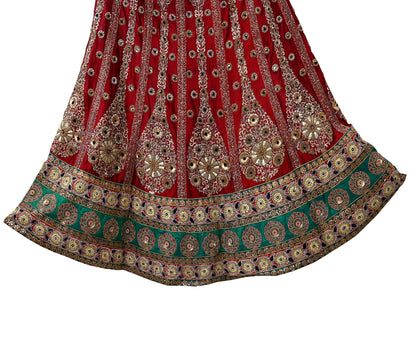 Indian Vintage Heavy Maroon Pure chanderi Silk Hand Embroidered Lehenga Skirt By Designer Sabyasachi Bridal Wear Dabka/ Zardozi
