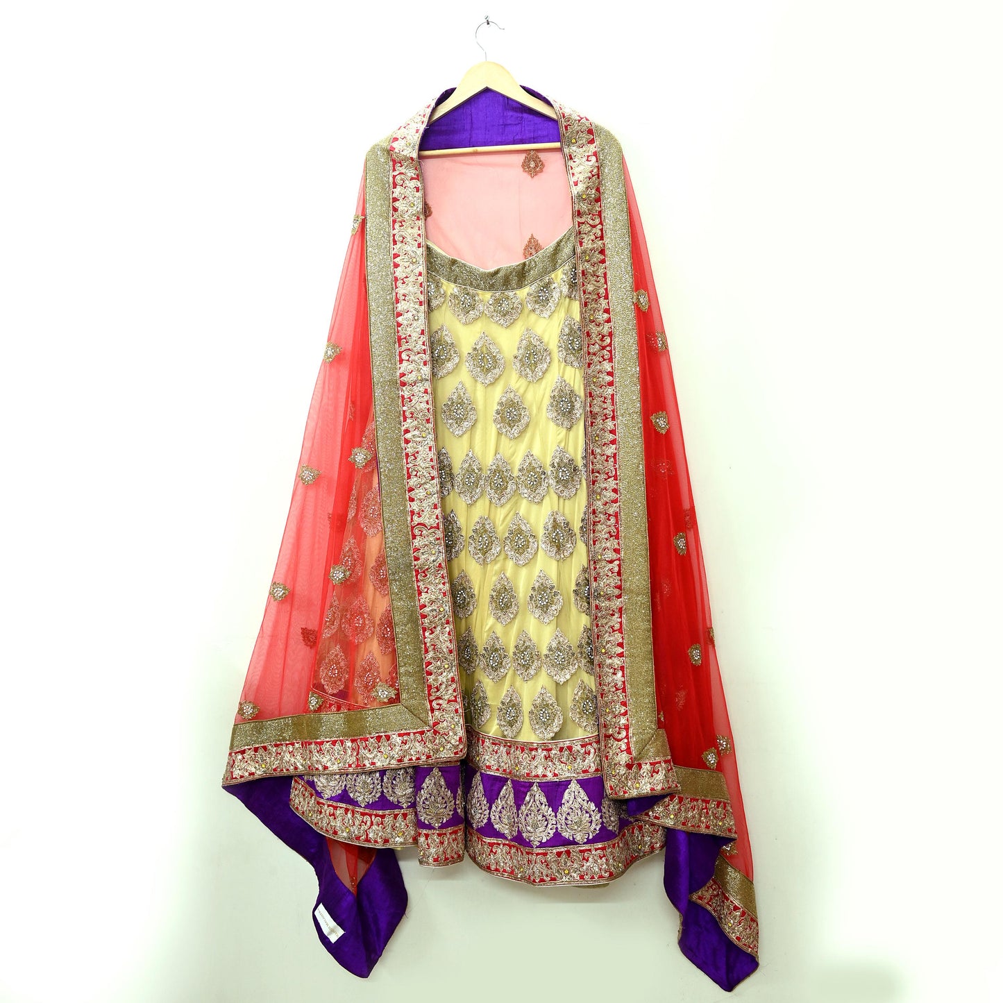 Indian Heavy Wedding Yellow & Red Net/Mesh Hand Embroidered Lehenga 2pcs Set Designer By Manish Malhotra Party Wear
