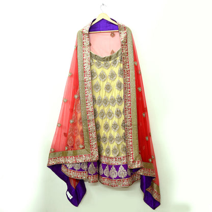 Indian Heavy Wedding Yellow & Red Net/Mesh Hand Embroidered Lehenga 2pcs Set Designer By Manish Malhotra Party Wear