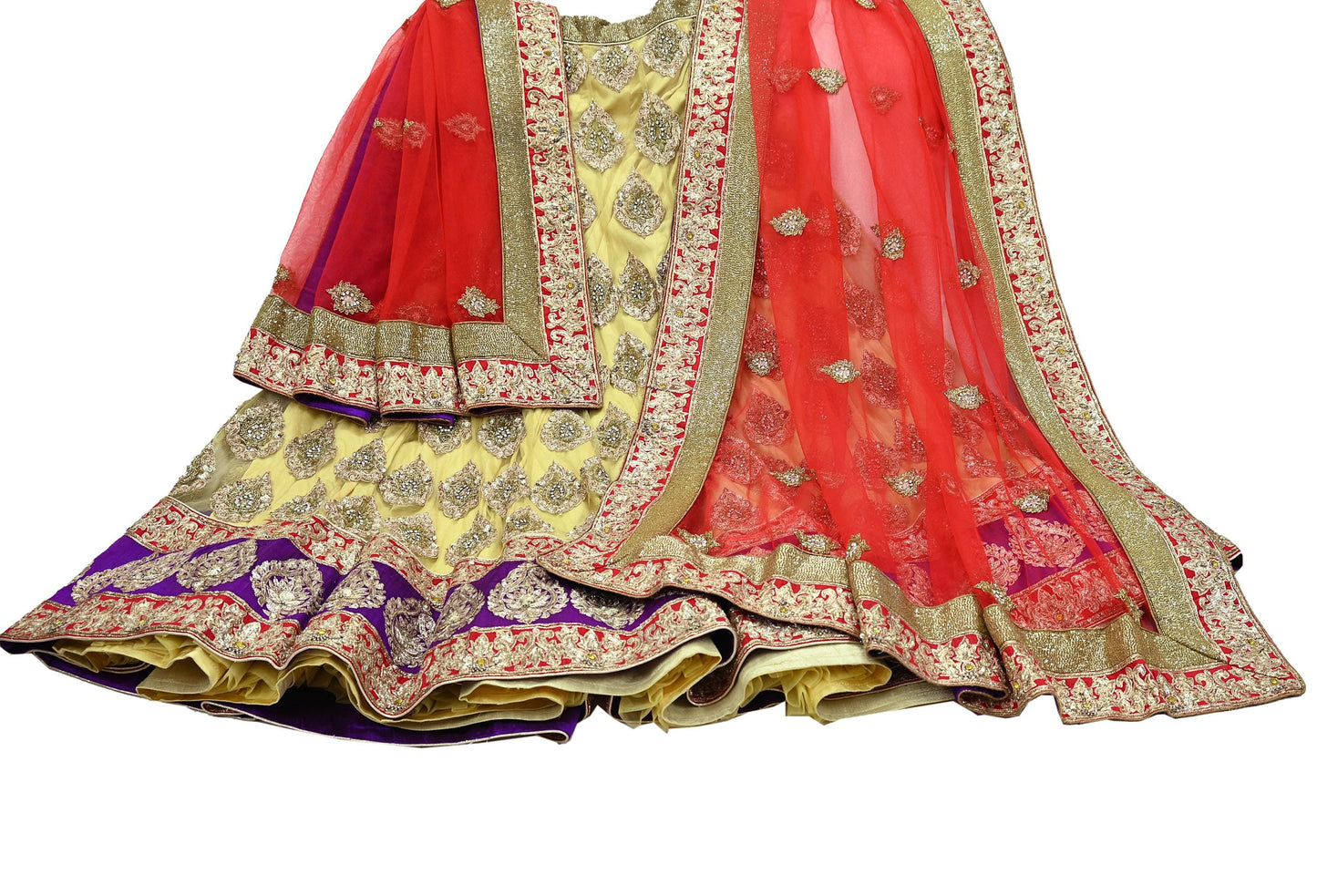 Indian Heavy Wedding Yellow & Red Net/Mesh Hand Embroidered Lehenga 2pcs Set Designer By Manish Malhotra Party Wear