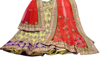 Indian Heavy Wedding Yellow & Red Net/Mesh Hand Embroidered Lehenga 2pcs Set Designer By Manish Malhotra Party Wear