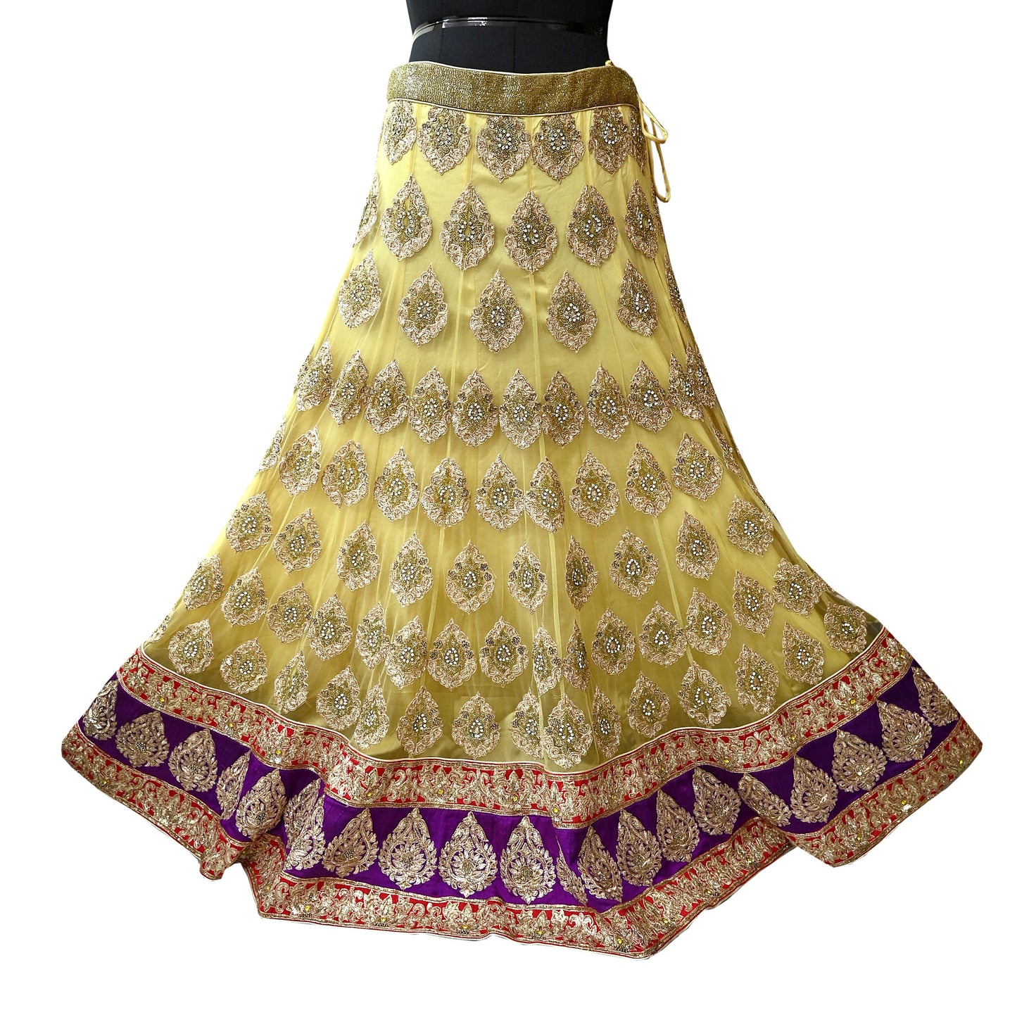 Indian Heavy Wedding Yellow & Red Net/Mesh Hand Embroidered Lehenga 2pcs Set Designer By Manish Malhotra Party Wear