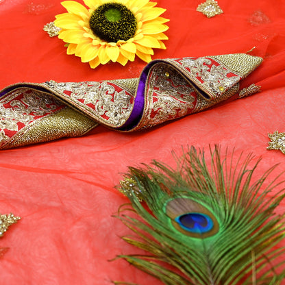 Indian Vintage Heavy Wedding Red Net/Mesh/ Velvet Hand Embroidered Dupatta Designer By Manish Malhotra Bridal Wear Zardozi Veil Hijab