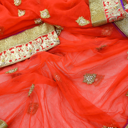 Indian Vintage Heavy Wedding Red Net/Mesh/ Velvet Hand Embroidered Dupatta Designer By Manish Malhotra Bridal Wear Zardozi Veil Hijab