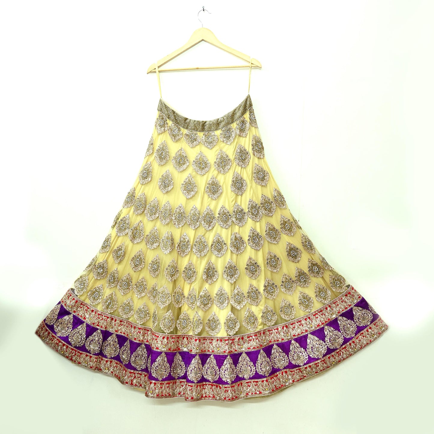 Indian Heavy Wedding Yellow Net/Mesh Hand Embroidered Lehenga/Skirt Designer By Manish Malhotra Bridal Wear Zardozi/ Dabka
