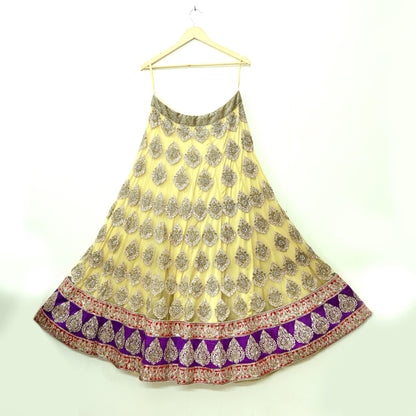 Indian Heavy Wedding Yellow Net/Mesh Hand Embroidered Lehenga/Skirt Designer By Manish Malhotra Bridal Wear Zardozi/ Dabka