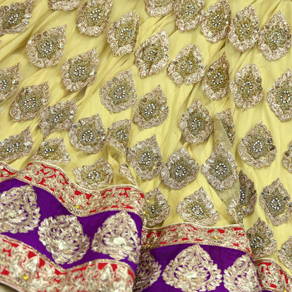 Indian Heavy Wedding Yellow Net/Mesh Hand Embroidered Lehenga/Skirt Designer By Manish Malhotra Bridal Wear Zardozi/ Dabka
