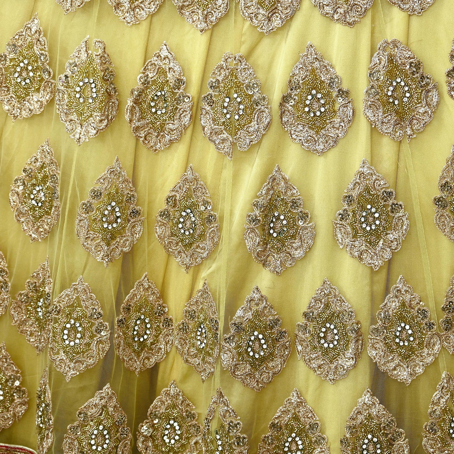 Indian Heavy Wedding Yellow Net/Mesh Hand Embroidered Lehenga/Skirt Designer By Manish Malhotra Bridal Wear Zardozi/ Dabka