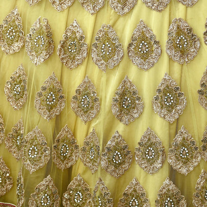 Indian Heavy Wedding Yellow Net/Mesh Hand Embroidered Lehenga/Skirt Designer By Manish Malhotra Bridal Wear Zardozi/ Dabka