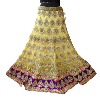 Indian Heavy Wedding Yellow Net/Mesh Hand Embroidered Lehenga/Skirt Designer By Manish Malhotra Bridal Wear Zardozi/ Dabka
