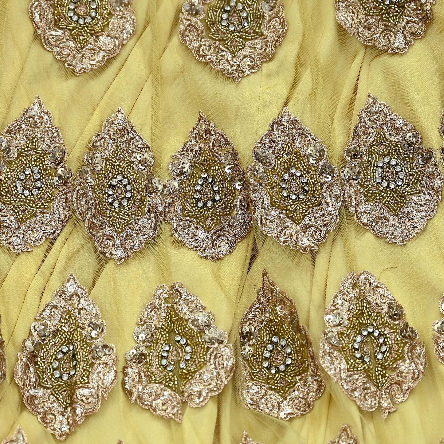 Indian Heavy Wedding Yellow Net/Mesh Hand Embroidered Lehenga/Skirt Designer By Manish Malhotra Bridal Wear Zardozi/ Dabka