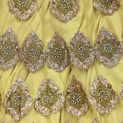 Indian Heavy Wedding Yellow Net/Mesh Hand Embroidered Lehenga/Skirt Designer By Manish Malhotra Bridal Wear Zardozi/ Dabka