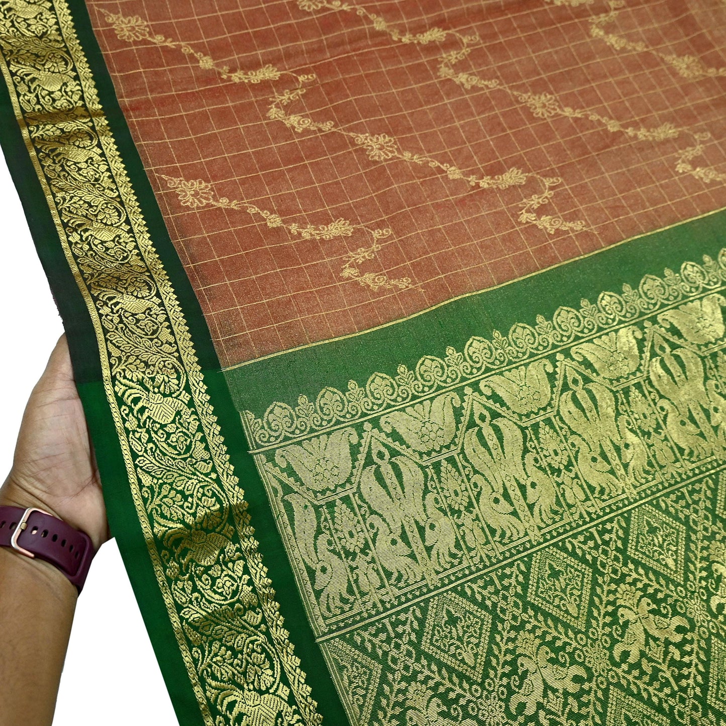 Indian Vintage Heavy Kanjivaram Saree 100% Pure Silk Sari Metallic Zari 5Yd Floral Crafting Dress making Ethnic Peacock Fringes