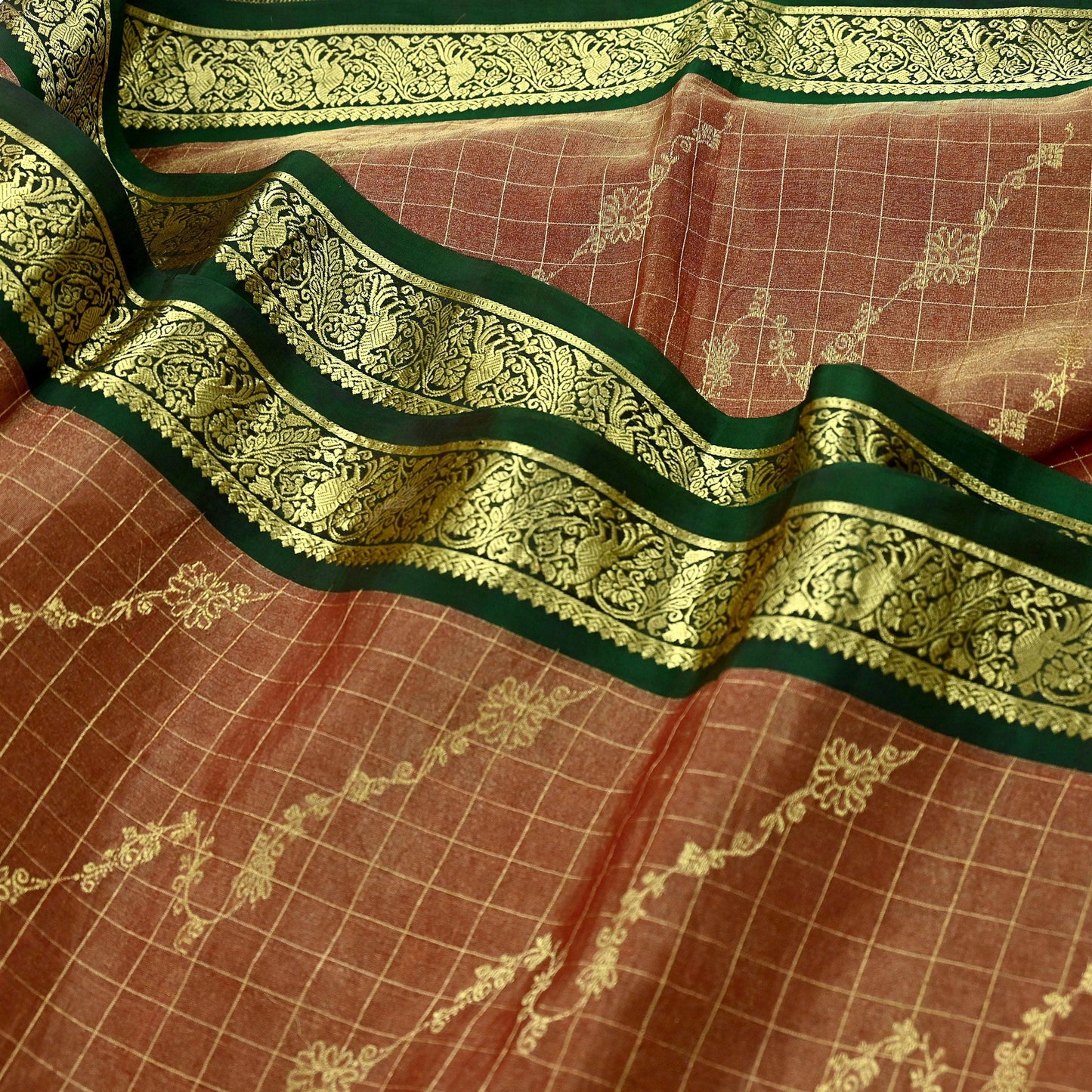 Indian Vintage Heavy Kanjivaram Saree 100% Pure Silk Sari Metallic Zari 5Yd Floral Crafting Dress making Ethnic Peacock Fringes