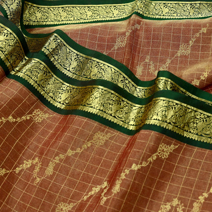 Indian Vintage Heavy Kanjivaram Saree 100% Pure Silk Sari Metallic Zari 5Yd Floral Crafting Dress making Ethnic Peacock Fringes