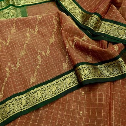 Indian Vintage Heavy Kanjivaram Saree 100% Pure Silk Sari Metallic Zari 5Yd Floral Crafting Dress making Ethnic Peacock Fringes