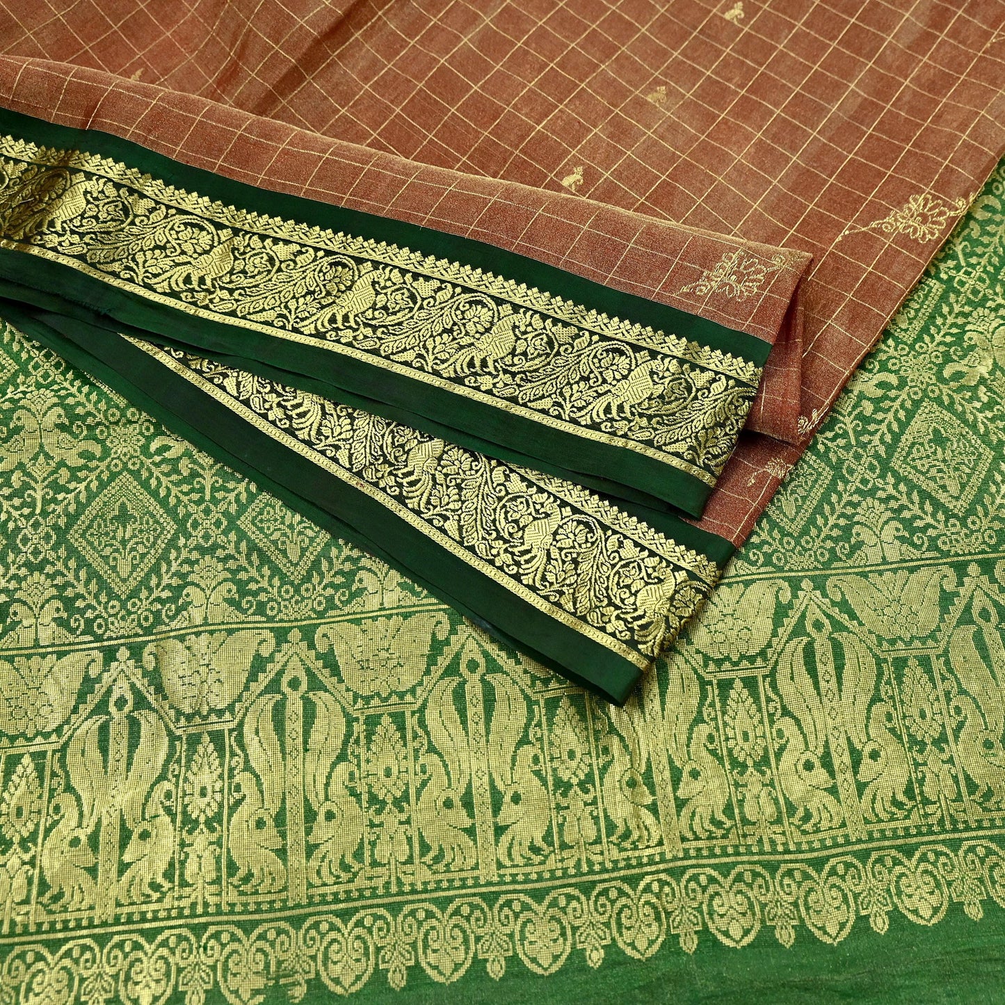 Indian Vintage Heavy Kanjivaram Saree 100% Pure Silk Sari Metallic Zari 5Yd Floral Crafting Dress making Ethnic Peacock Fringes