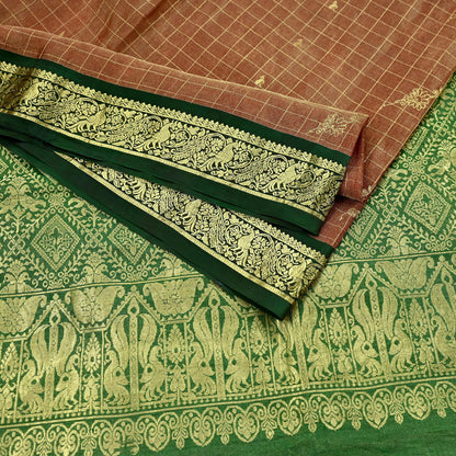 Indian Vintage Heavy Kanjivaram Saree 100% Pure Silk Sari Metallic Zari 5Yd Floral Crafting Dress making Ethnic Peacock Fringes